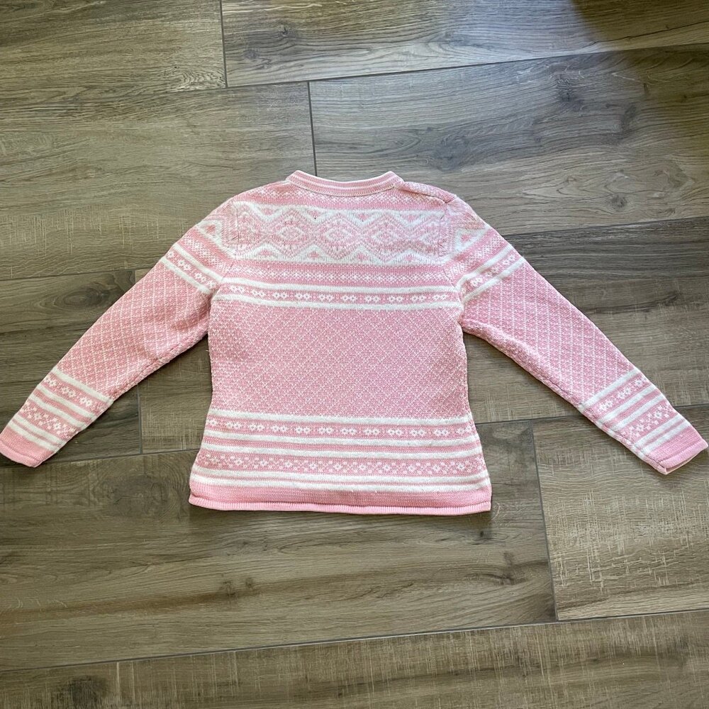 St. Johns Bay Sweater Womens Medium Petite Pink Fair Isle beaded Angora Pullover - Picture 8 of 12
